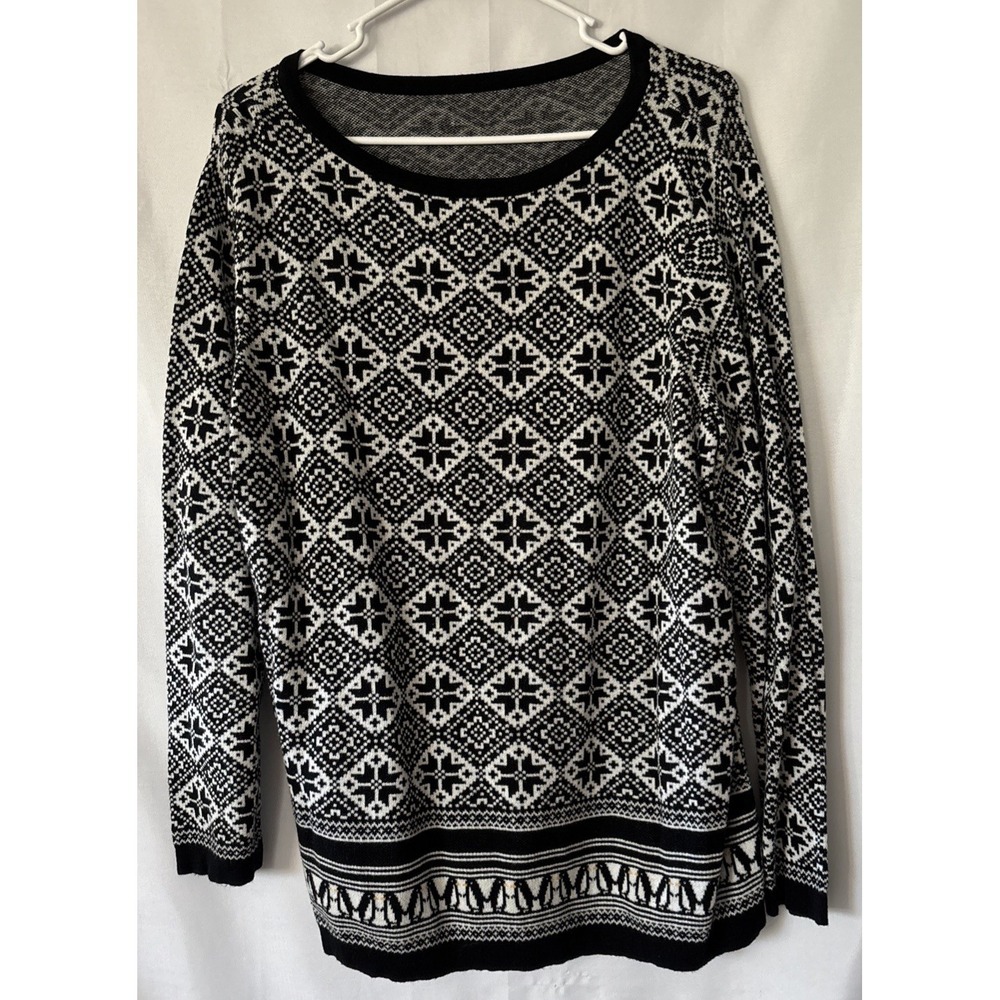 Karen Scott Diamond Nordic Snowflake Monochrome Penguin Border Knit Sweater XL